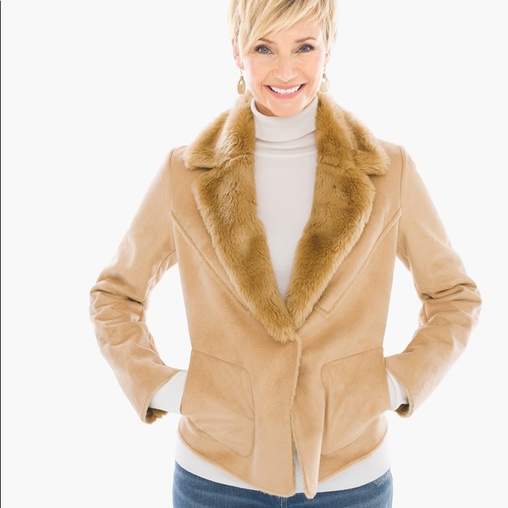Chico’s faux shearling snap button coat - Picture 2 of 8